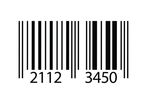 Barcode product label icon. Minimalist barcode vector icon featuring vertical black lines and identification numbers.
