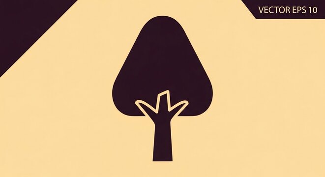 Simple stylized tree silhouette, abstract, minimalist, single object, brown and beige, natural element, vector graphic.