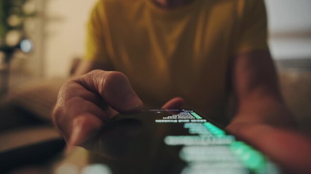 Man Scrolling Through A Task List On Smartphone Screen At Home