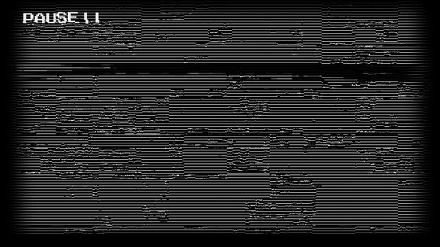 Vcr vhs pause overlay  Analog Static Noise crt overlay. Horizontal stripes offset . VHS PAUSE  Glitch No signal white noise artifacts.  Distorted VCR 4k video