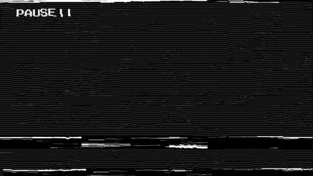 retro vhs PAUSE text distortion, and futuristic cyberpunk signal error effects. Abstract digital glitch transition overlay collection featuring colorful static interference  4k video