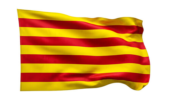 Catalonia regional flag with red and yellow stripes waving on transparent digital surface.