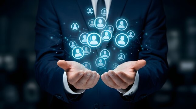 Man holding glowing digital network icons representing data security and modern technology concepts