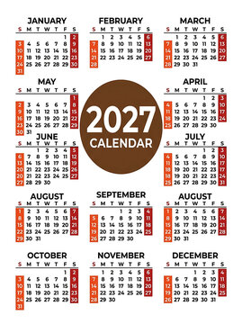 Year 2027 calendar page layout template with months of the year grid planner