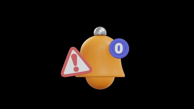 3D Animated No Notification Bell Icon with Zero Badge