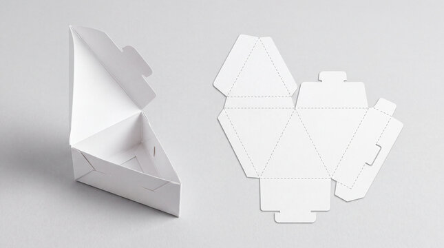 White paper slice box packaging mockup with flat die cut layout