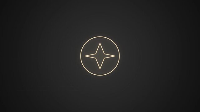 Symbol featuring a four pointed star centered inside a circle against a dark textured background.