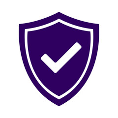 Purple security shield icon with a white checkmark symbol for protection and verified status design elements transparent background © PNG 