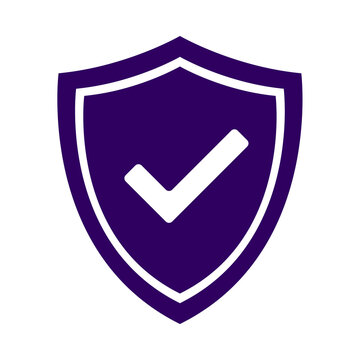 Purple security shield icon with a white checkmark symbol for protection and verified status design elements transparent background