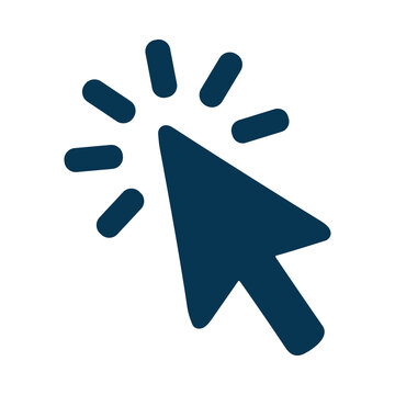 Dark blue computer mouse cursor arrow icon with radiating selection effect transparent background