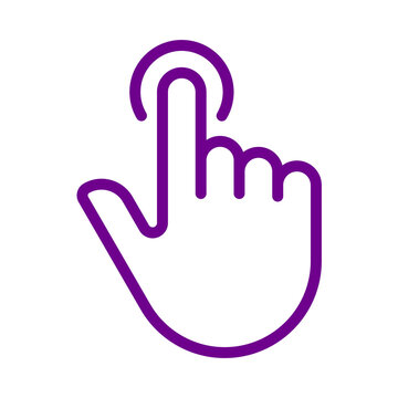 Purple outline icon of a hand gesture representing a single tap or touch command transparent background