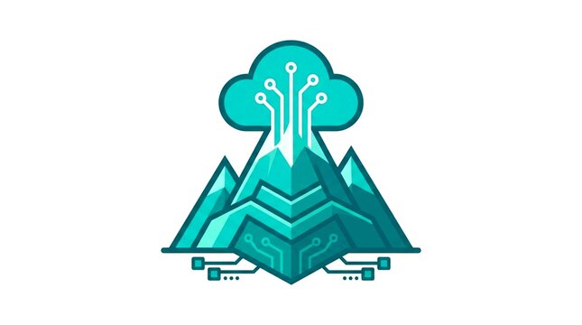 Growth and scale icon featuring a mountain peak with cloud and node accents.