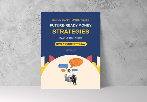 Blue and Yellow Modern Digital Finance Masterclass Flyer Layout