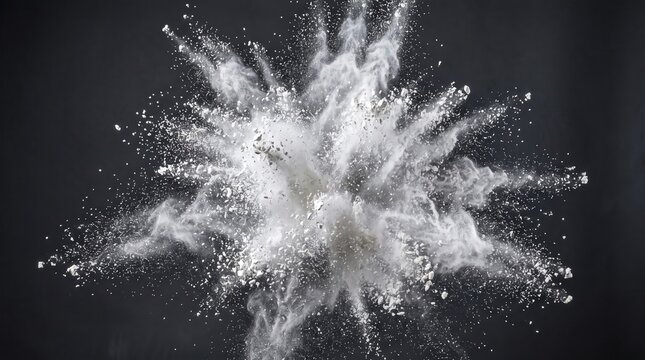 Explosion of white powder against a dark background with explosion