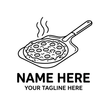 Hot Pizza Slice on Peel, Restaurant Logo Design, Vector Illustration