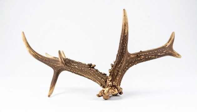 Natural weathered brown deer antler with rough texture and multiple points for hunting decor or taxidermy display