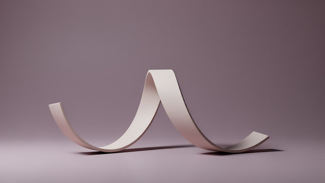 White paper strip bent into a graceful curve on a purple background with paper art abstract shape modern design