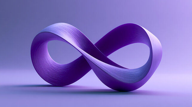 Purple infinity loop sculpture rests on a softly graded background