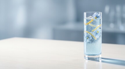 Obraz premium Premium Botanical Gin and Tonic with Floating Blue Viola Flowers