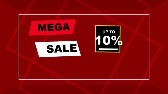 10% off sale motion. Mega sale animation featuring ten percent discount on red background