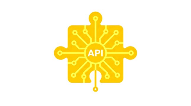 Software integration icon using a puzzle piece and data nodes to represent API connectivity.