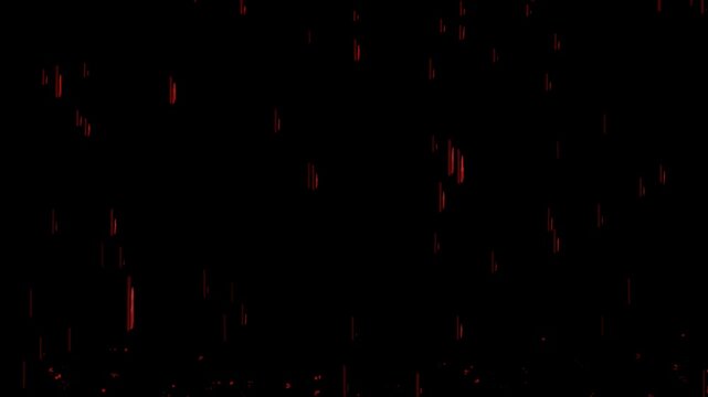 Red Blood Drops Rain with alpha matte. Horror Halloween Animation concept. 