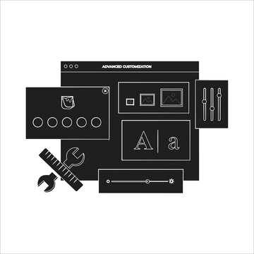 Graphic design interface tools and elements with web design