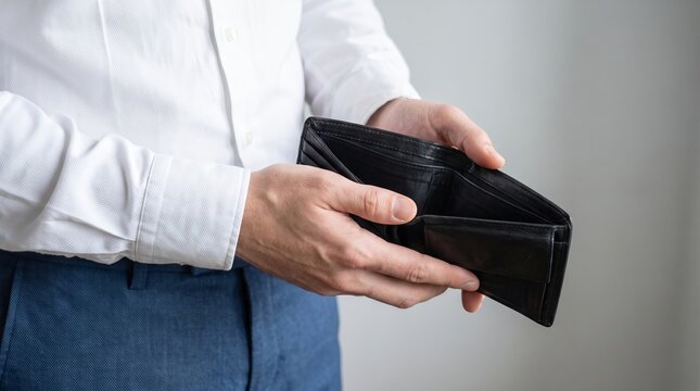 Man Holding Empty Wallet Concept of Financial Crisis Inflation and Money Problem