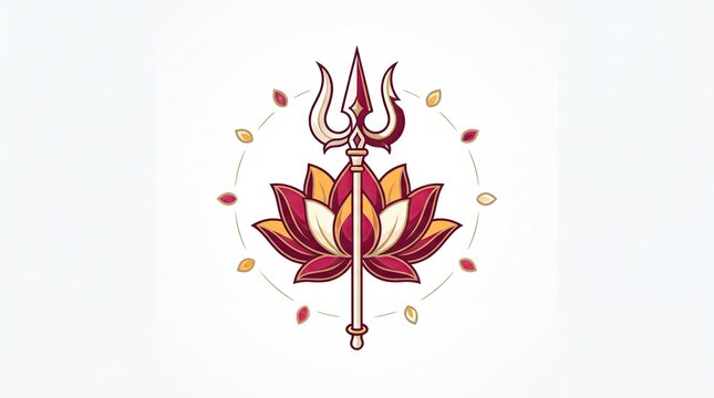 Prompt give me unicuq trishula trident symbol with lotus flower illustration