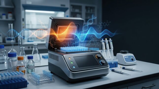 Advanced Thermal Cycler Machine in a Modern Laboratory Setting Analyzing DNA Sequences