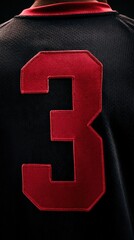 Obraz premium A large athletic number is featured on the back of a jersey with a dark background, emphasizing the sports story theme during practice.