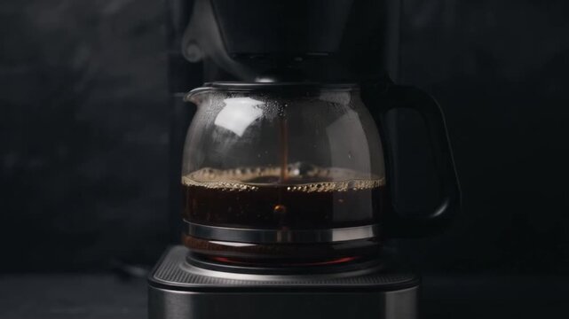 Fresh Coffee Dripping into Pot from Electric Maker Video for Restaurant Advertising and Morning Routine Visual