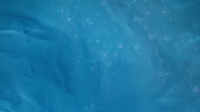 Steam flow blur. Glitter smoke. Blue paint pigment dissolve in cloud texture. Color abstract shimmering bokeh curl bright background.