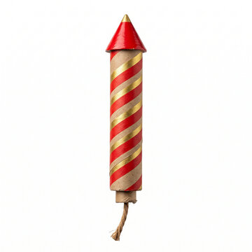 Vintage red and gold striped firework rocket isolated on white background