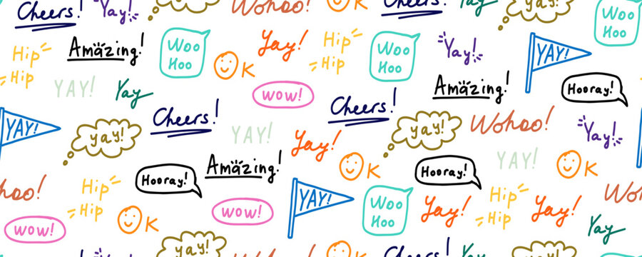 Color Bubble Yay Quote Text Seamless Pattern. Bubble Speech Balloon Background. Comic Positive Type Think Bg. Vector Handdrawn Illustration