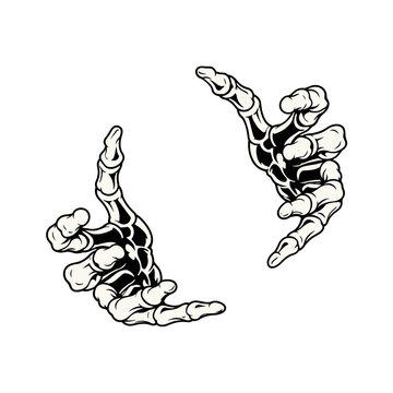 Reaching skeleton hands vector art illustration