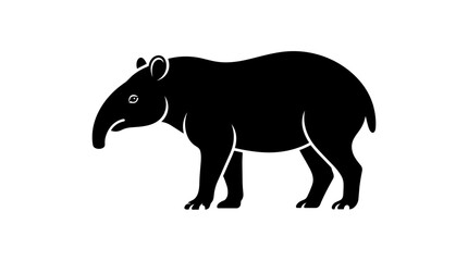 Obraz premium Black silhouette of a tapir standing on a white background.