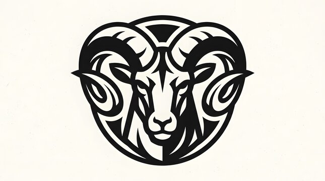 Stylized ram head logo with curved horns on white background