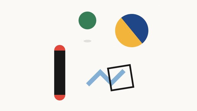 Bauhaus style geometric animation, abstract colorful shapes moving on white background, minimalist motion graphics for modern branding
