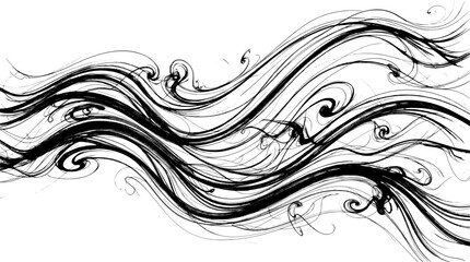 Fototapeta premium Abstract flowing lines pattern in black ink style on white background with abstract