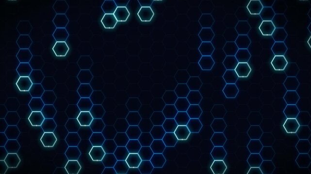 Glowing blue digital hexagon grid matrix pattern futuristic cyberpunk hud interface aesthetic technology background for data science cyber security visuals