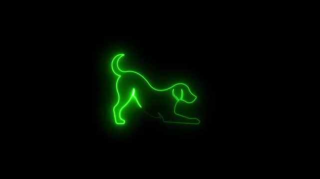 glowing neon Dog outline drooling pet animal abstract symbol neon Dog icon on dark background 4k animation