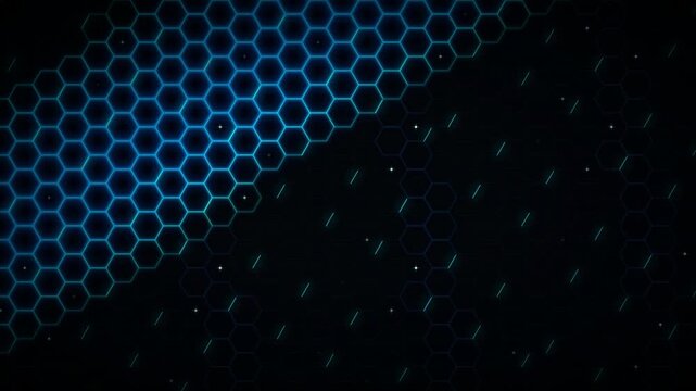 Blue glowing hexagonal mesh technology grid modern abstract digital aesthetic dark background high tech network communication data visualization wallpaper