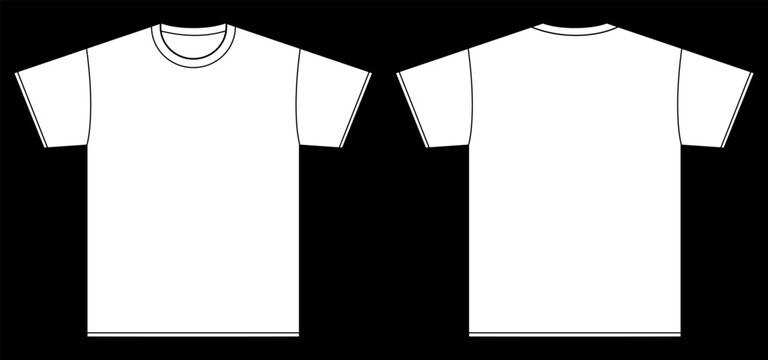 tshirt mockup blank template vector shirt white front back outline lineart clothing apparel casual wear isolated design fashion cotton techpack blueprint schematic plain display presentation textile