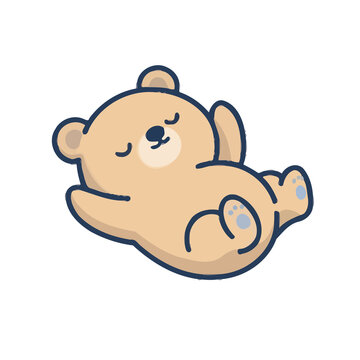 Cute cartoon bear lying down with eyes closed