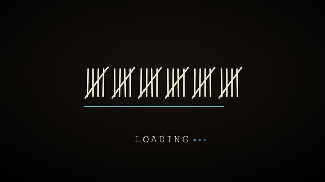 Minimalist loading animation based on a traditional tally counting system. Thirty tally marks are progressively drawn in six groups, with four vertical strokes followed by a diagonal completion stroke