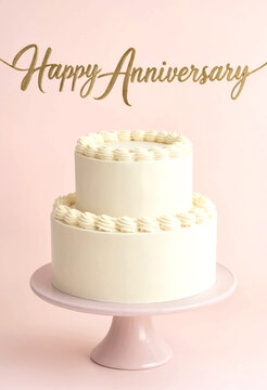Elegant two tier white cake with frosting on pink cake stand