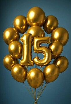Golden Balloons Forming Fifteen Number for Celebration Decoration