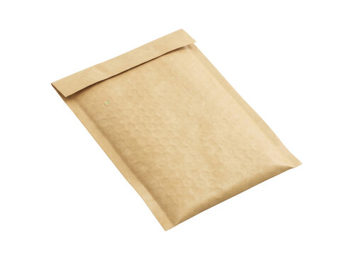 Kraft padded bubble mailer envelope isolated on black background, capturing secure shipping and fragile protection for e-commerce packaging design and postal service marketing.