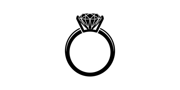Diamond ring black silhouette on a transparent background for jewelry store.